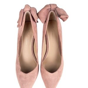 Anthropologie pink bow shoes heels suede dusty rose